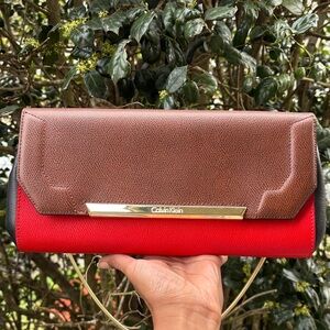 Calvin Klein Two-Tone Red and Brown Clutch